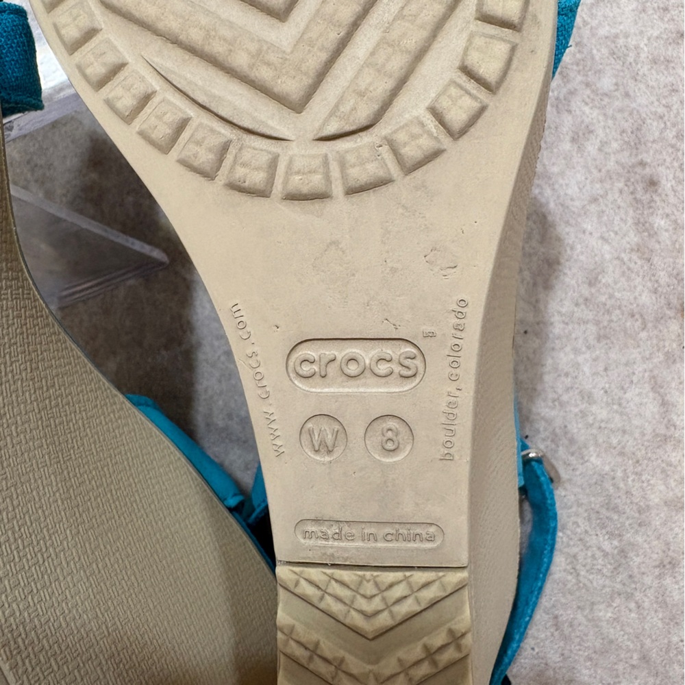 CROCS Leigh II Double Strap Wedge Comfort Sandal Teal Turquoise Womens size 8 - Picture 6 of 14